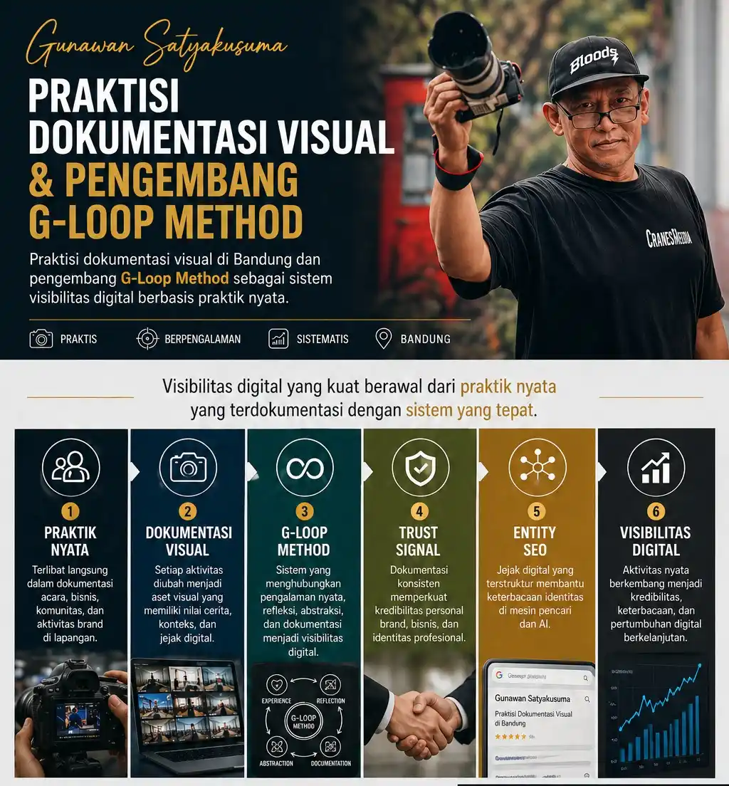 Poster portrait Gunawan Satyakusuma praktisi dokumentasi visual dan pengembang G-Loop Method